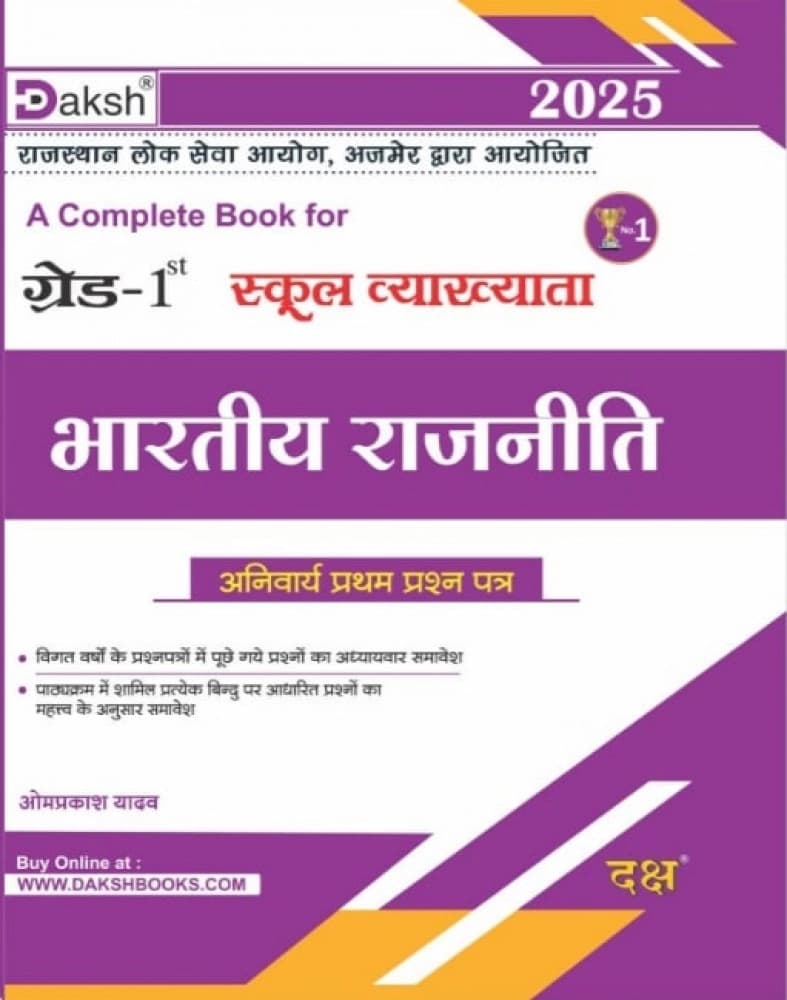 Grade-1st School Vyakhyata — Bhartiya Rajniti (Indian Polity), Anivarya Prathm Prashn Patra, Bhag-1, 2025