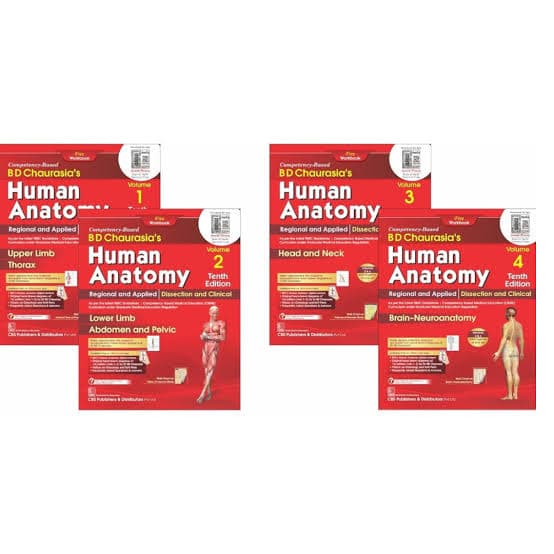 BD Chaurasia's Human Anatomy: Regional and Applied, Dissection and Clinical, Tenth Edition 2026 — Set of 4 Volumes (CBS Publishers)