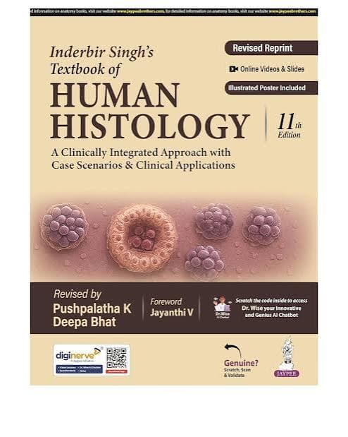 Inderbir Singh's Textbook of Human Histology, 11th Edition (Revised Reprint) revised by Pushpalatha K & Deepa Bhat (Jaypee)
