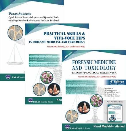 Forensic Medicine and Toxicology (Theory / Practical Skills, VIVA), 4th Edition Revised & Updated — With Free Practical Skills & Viva-Voce Tips and Paras Success Quick Review (Set of 3 Books) — Dr. Khazi Mudabbir Ahmed (Paras Medical Books)