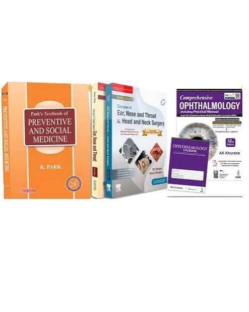 MBBS 3rd Year Textbook Combo — Park's Textbook of Preventive and Social Medicine 28th Edition, Dhingra's Diseases of Ear, Nose and Throat & Head and Neck Surgery 8th Edition, and Khurana's Comprehensive Ophthalmology 10th Edition (Set of 3 Textbooks with Practical Manual and Logbook)
