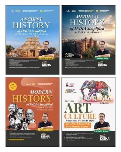 Avadh Ojha Combo Set of 4 Books – Ancient, Medieval & Modern History of India Simplified and Indian Art & Culture Simplified, for UPSC IAS & State PCS Civil Services Exams, Disha Publication, English Medium