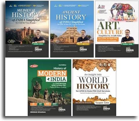 Disha Combo Set of 5 Books – Ancient History, Medieval History & Indian Art and Culture Simplified by Avadh Ojha, History of Modern India by Abhishek Srivastava & An Insight into World History by Tauqeer Zafar, for UPSC IAS & State PCS, English Medium