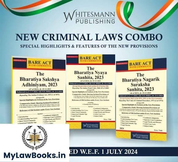 New Criminal Laws Combo of BNS, BNSS and BSA 2023 bare acts with comments, Whitesmann Publishing, Edition 2024, English medium