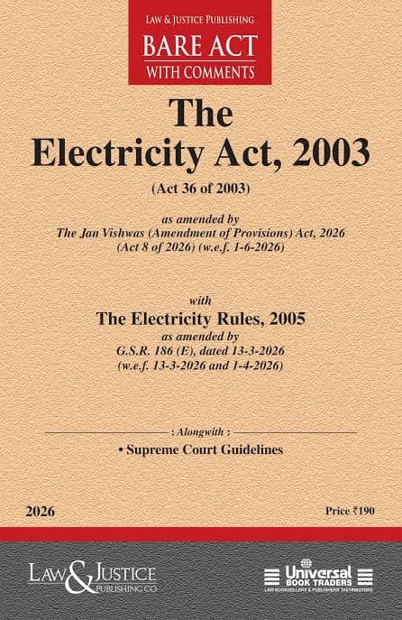 The Electricity Act, 2003 with Electricity Rules, 2005 bare act with comments book cover, Law & Justice Publishing Co., Edition 2026, English medium