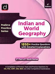 Drishti IAS Prelims Practice Series Indian and World Geography 6th Edition book cover, 1850+ practice questions, English medium