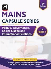 Drishti IAS Mains Capsule Series Polity and Governance, Social Justice and International Relations GS Paper-II, 8th Edition book cover, English medium