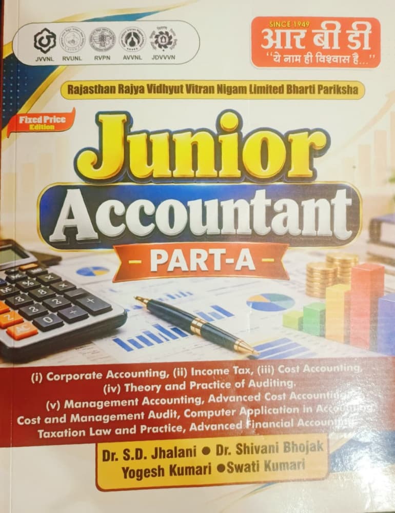 RBD Junior Accountant Part-A for Rajasthan Rajya Vidyut Vitran Nigam Bharti Pariksha by Dr. S.D. Jhalani, Dr. Shivani Bhojak, Yogesh Kumari and Swati Kumari, English medium, front cover